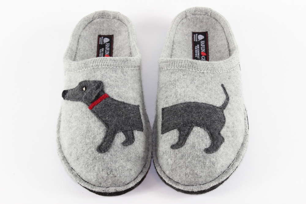 Dachs Dog Grey Applique Wool Slippers