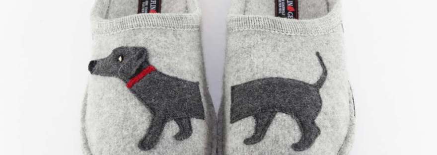 Dachs Dog Grey Applique Wool Slippers
